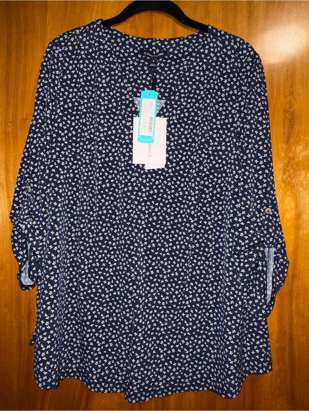 Women's Navy Blue Floral Blouse - Lightweight Top